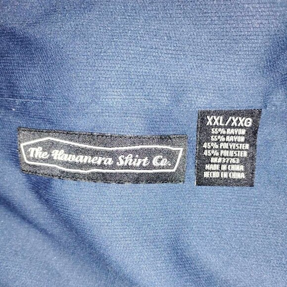 The Havanera Co. Mens Short Sleeve Blue Embroidered Button Up Shirt Sz. XXL - Picture 2 of 5
